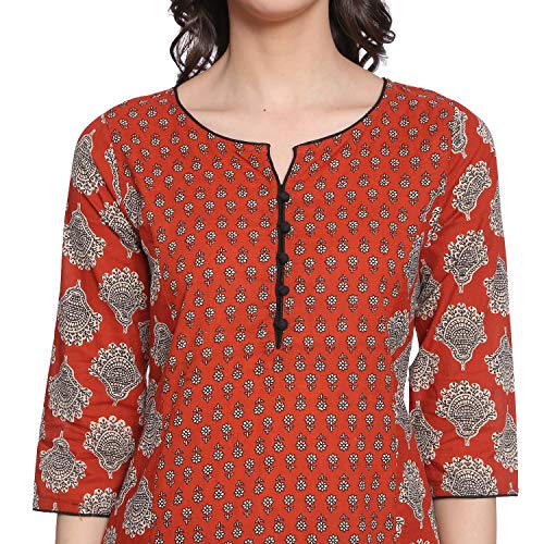 Image of Rapsodia Women's Red & Blue Sanganeri Block Print Short Kurti, Jaipuri Traditional Printed Tunic for Girls and Women