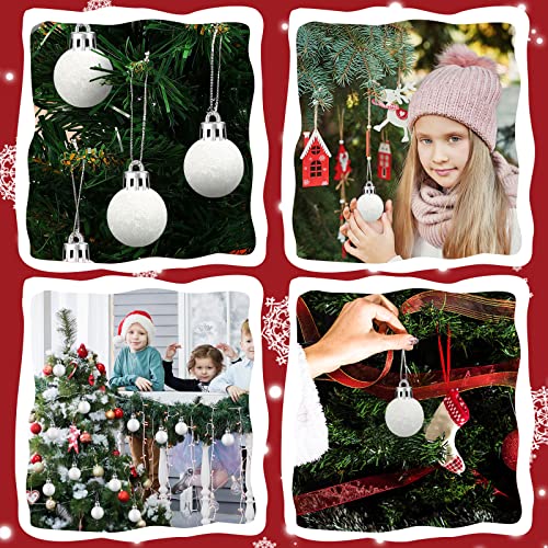Bbto Pcs Glitter Christmas Balls Ornaments White Christmas Snowball Ornaments Set Mini Plastic Xmas Hanging Seasonal Decoration For Christmas Tree Winter Decor Party Wedding Supplies 1.2 Inch #TOP2