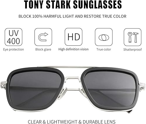 Miniatura 2 de Kursan Lentes de sol polarizados Tony Stark para hombres y mujeres, montura cuadrada de metal, lentes de Iron Man y Spider-Man