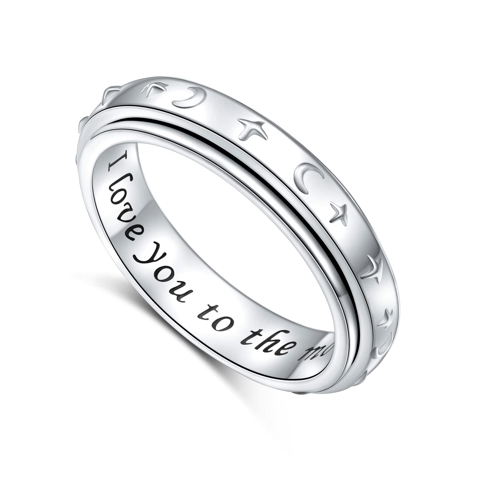 YearaceI Love You to The Moon and Back Spinner Ring for Women Teen Girls 925 Sterling Silver Moon Star Fidget Rings for Anxiety Stress Relieving ADHD Autism Rings Inspirational Jewelry
