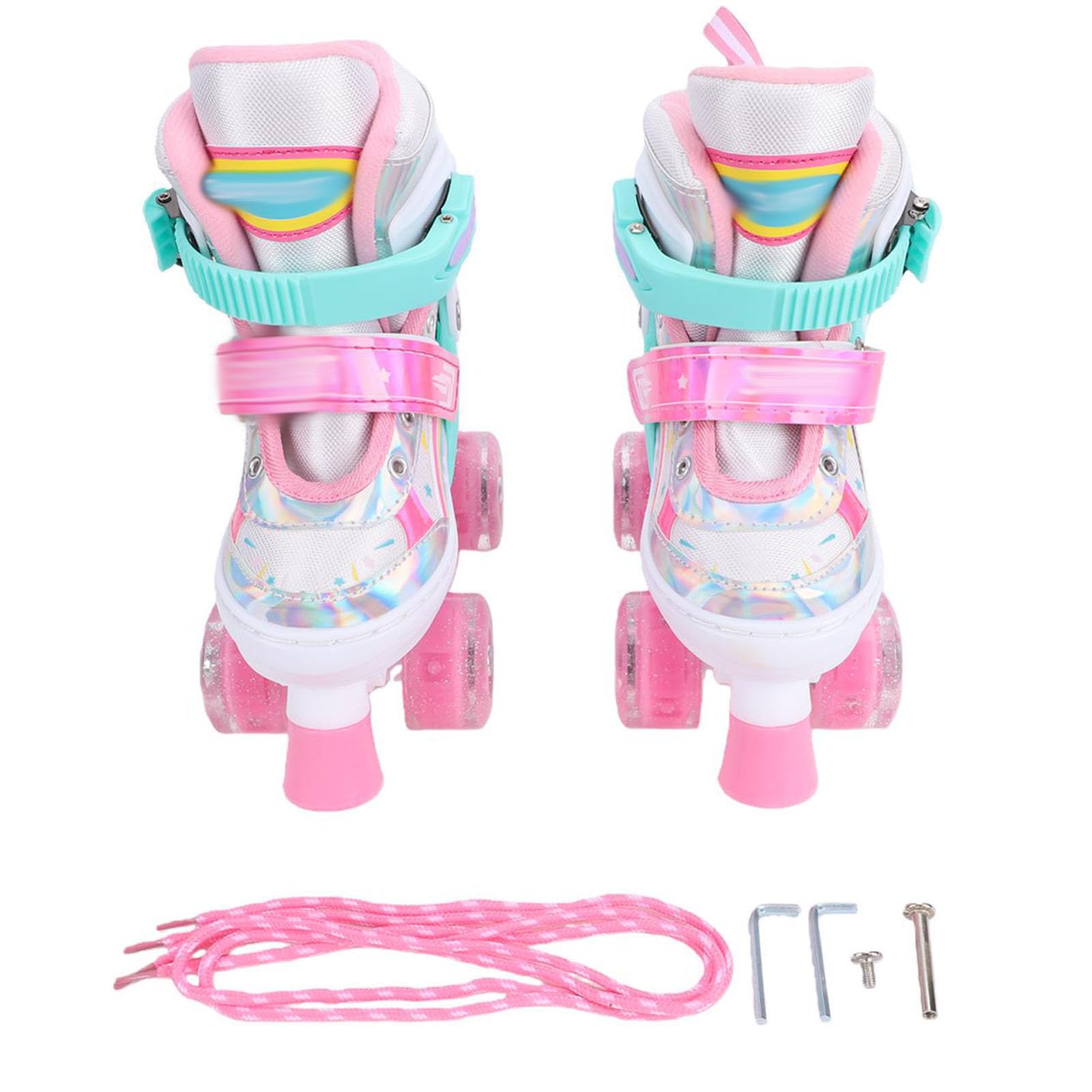 Patines De Ruedas con Iluminación Ajustable Cuádruples Doble Row Correas con Hebilla Cierres Gancho Y Bucle Cordones Antideslizantes con Diseño Cierre Múltiple para Patinar