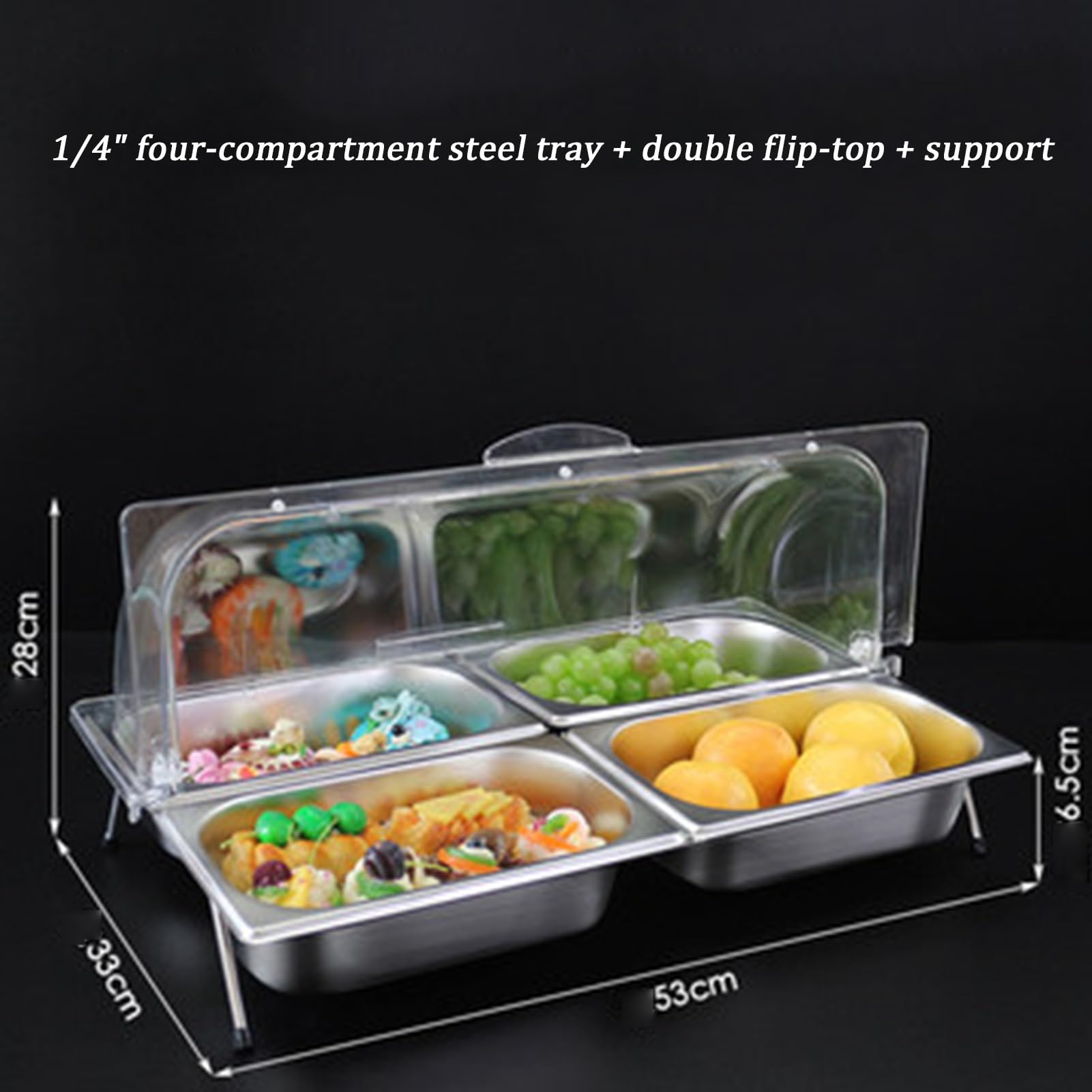 Contenedor de acero inoxidable para servir alimentos con tapa transparente, organizador de encimera, estante de exhibición de especias, contenedor de buffet de despensa para salsas y mermeladas