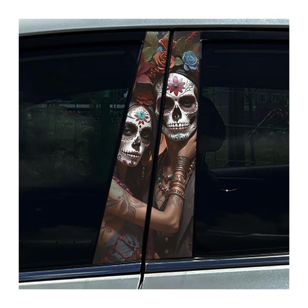 Body Parts 2pcs Skeleton Sugar Skull Lovers Couple CP Car B Pillar Waterproof Sticker Auto Center Column Decals(B)