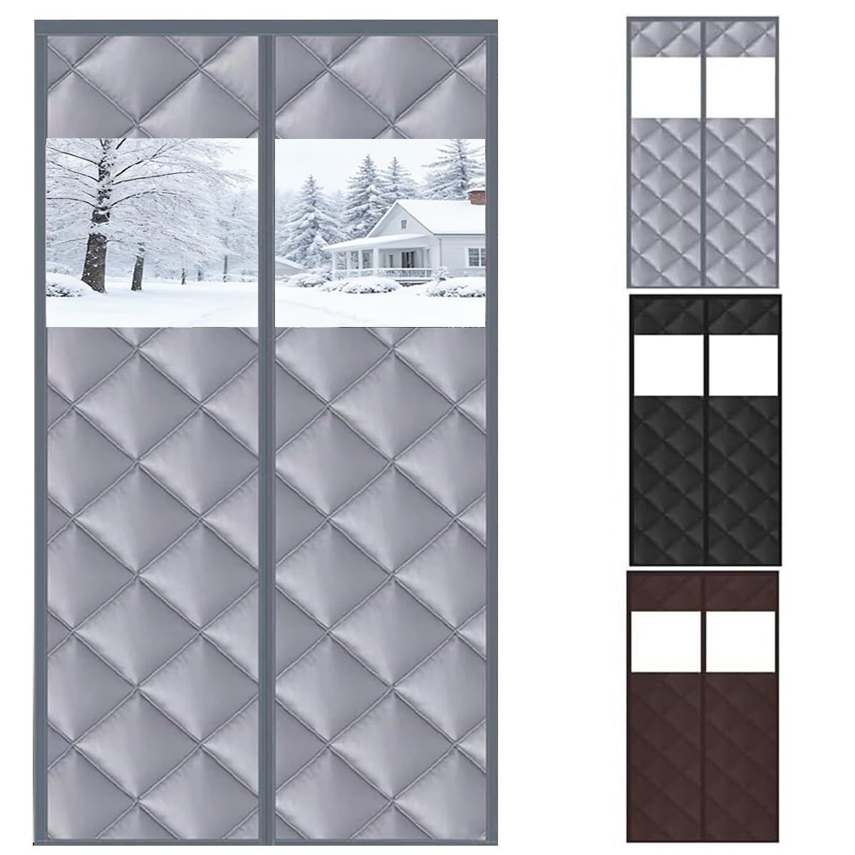Magnet Wärmeschutzvorhang Isolierte Türabdeckung Mit Fenste Thermo Türvorhang Kälteschutz Für Drinnen Und Draußen Winter Türvorhang Kälteschutz Für Balkontür Terrassentü(Grau,100x240cm)