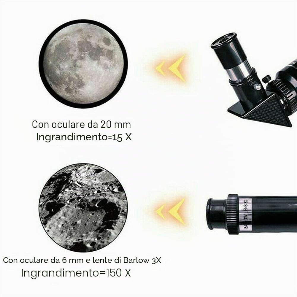 Telescopio per astronomia adulti bambini principianti, telescopio rifrattore astronomico 150X, telescopio 300 x 70 mm con adattatore treppiede per smartphone