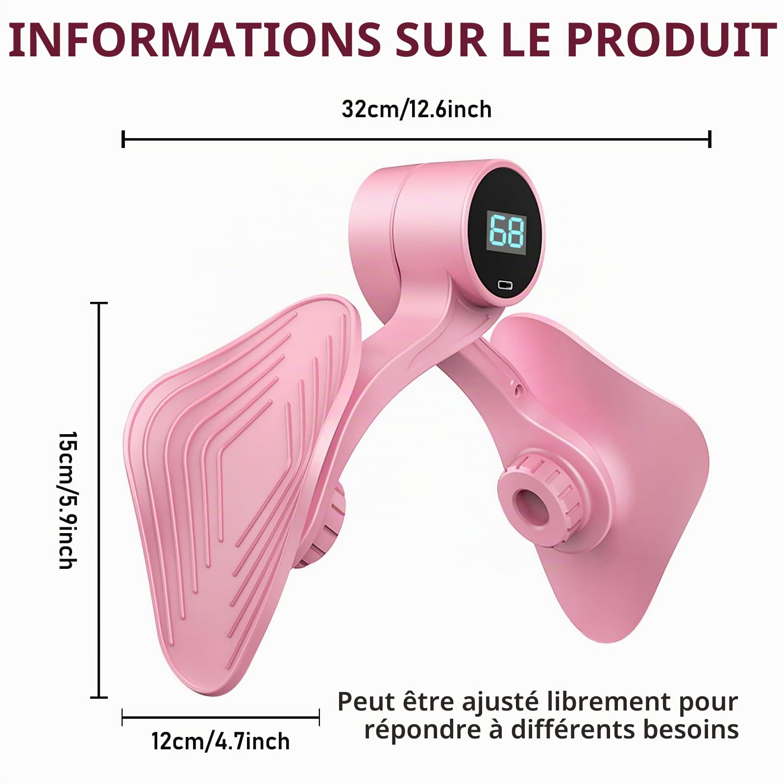 Appareil d'entraînement pour les cuisses, le plancher pelvien, pour la maison, les jambes, les hanches, le plancher pelvien, pour le post-partum, la maison, les jambes (rose)
