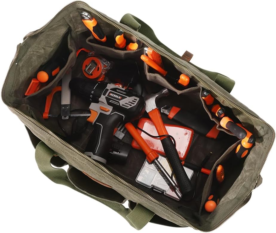 Heavy Duty 18-Inch Tool Bag with 12 Pockets, Large Zippered Tool Organizer, Portable Empty Toolbox for Mechanics, Electricians, DIY – Durable Soft Handle, Ideal Father’s Day or Birthday Gift