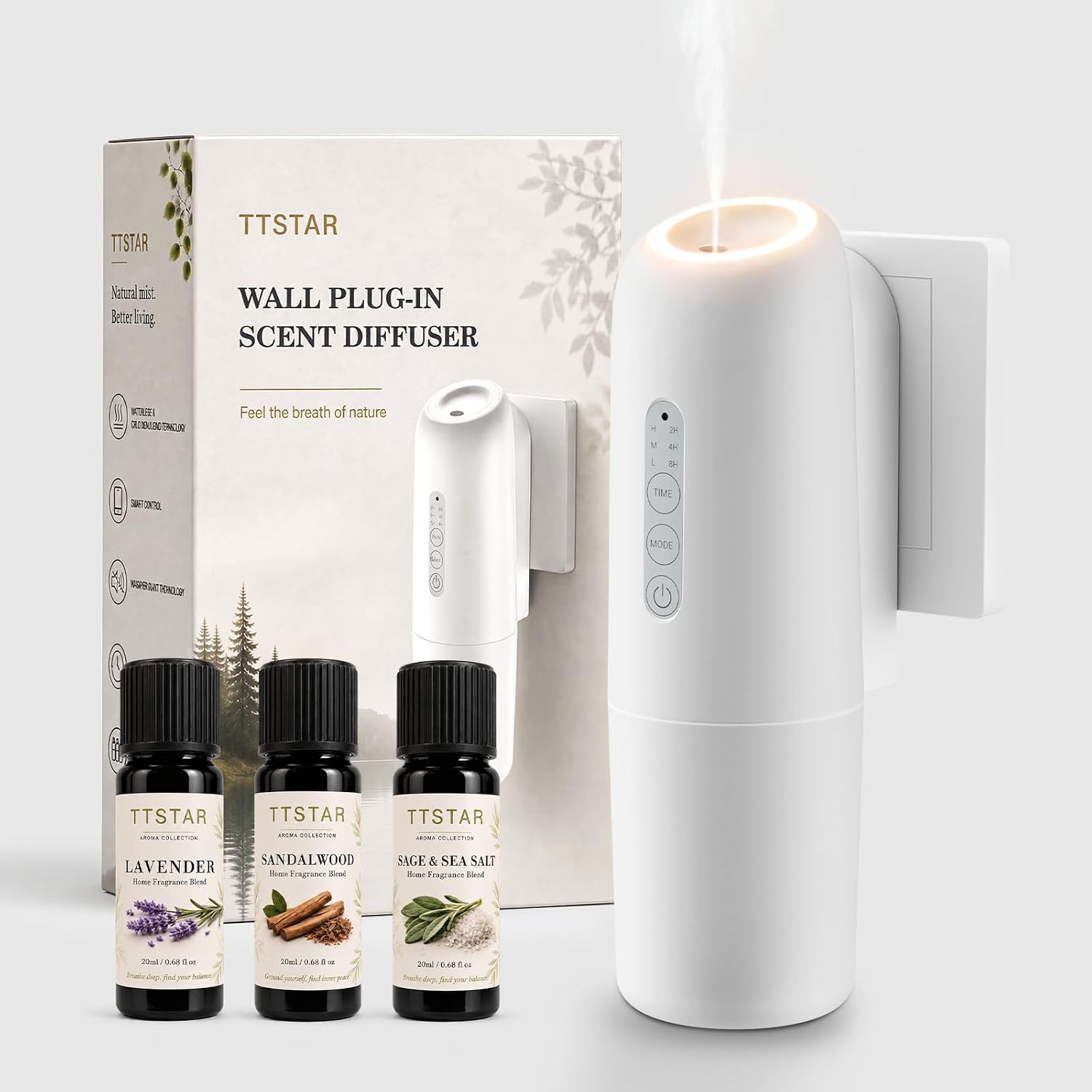 TTSTAR Wall Plug-in Waterless Diffuser with App Control & 3 Essential Oils