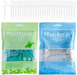FeiMar High Toughness Dental Floss Picks, Comfort Clean Gums Floss Picks, Unflavored Dental Flossers, Dental Picks, Floss Picks, Toothpicks Sticks, Tooth Flossers, Fresh Mint Flavour Green and Plain white, Proven Floss Removes More Plaque (200 Pcs)