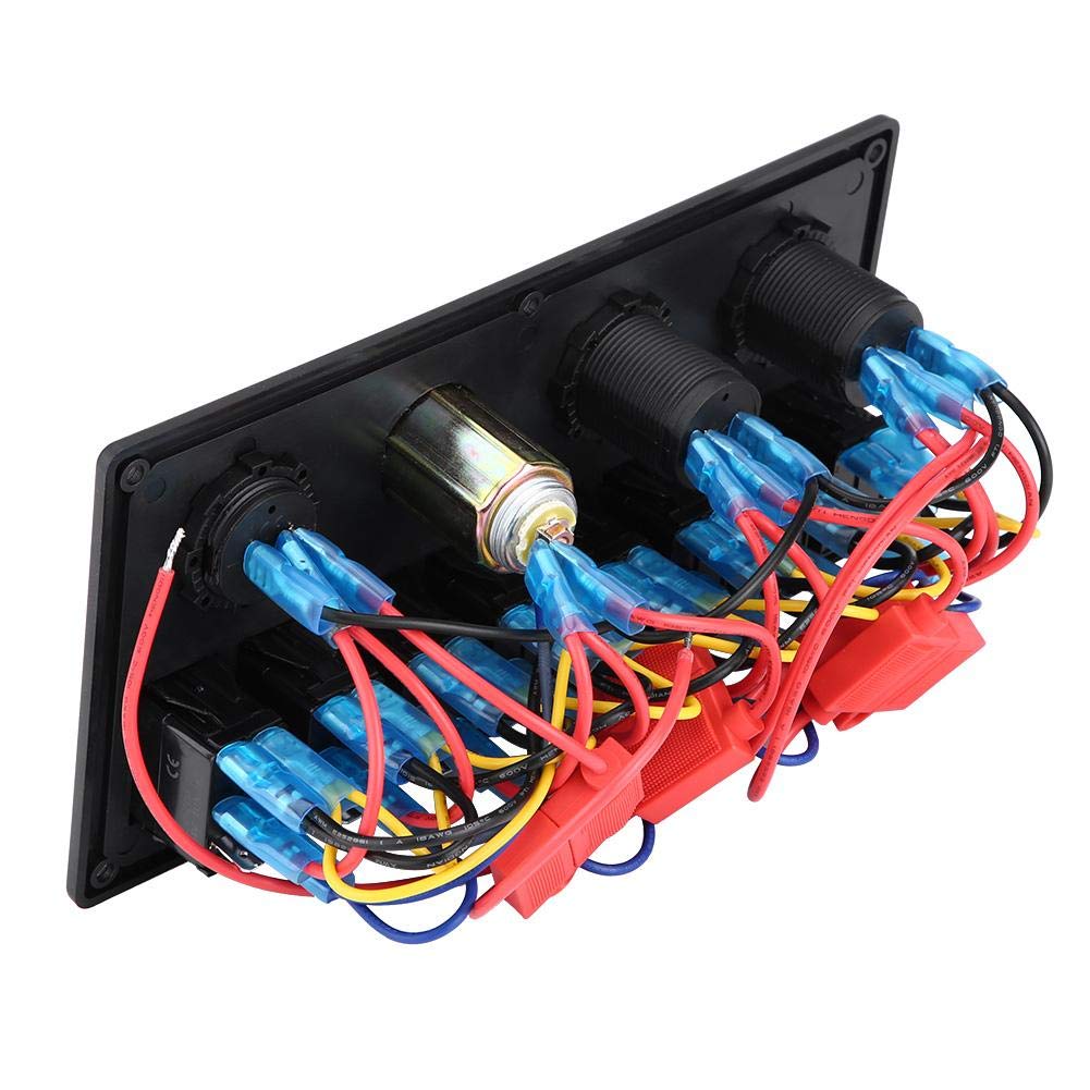 Riloer Panel de interruptor combinado de 8 bandas, 12 V/24 V, barco, coche, RV, USB, interruptor basculante, interruptor de circuito de encendido y apagado, protección contra sobrecarga con luz LED,