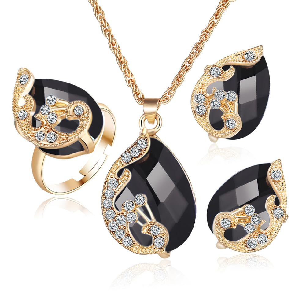 Shining Diva Fashion Latest Stylish Design Fancy Crystal Ring Earrings Pendant Necklace Jewellery Set for Women | 3 Pcs Combo Jewellery Wedding Anniversary Birthday Engagement Valentine Gift Set