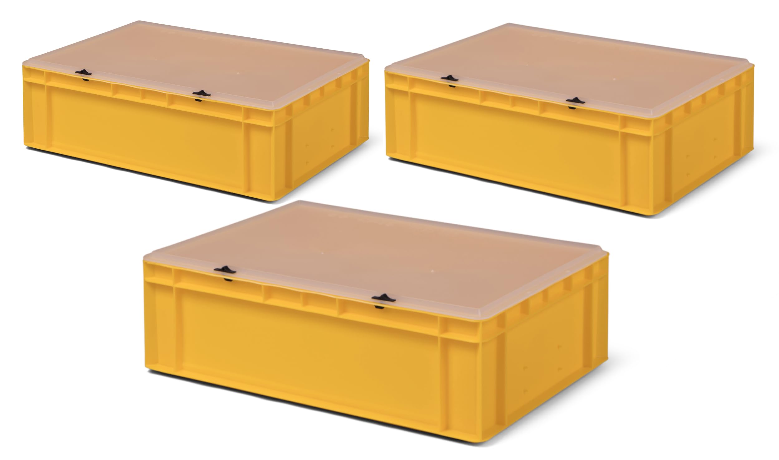 1a-TopStore 3 szt. skrzynka transportowa TK617-TD, żółta, z przezroczystą pokrywką, 600 x 400 x 186 mm (dł. x szer. x wys.), z polipropylenu, pojemność: 33 litry, nośność: 45 kg, nadaje się do