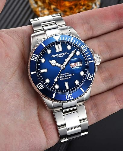 Miniatura 3 de PASOY Reloj automático para hombre, luminoso, Tourbillon, mecánico, con bisel giratorio, cristal de zafiro, impermeable, acero inoxidable, relojes