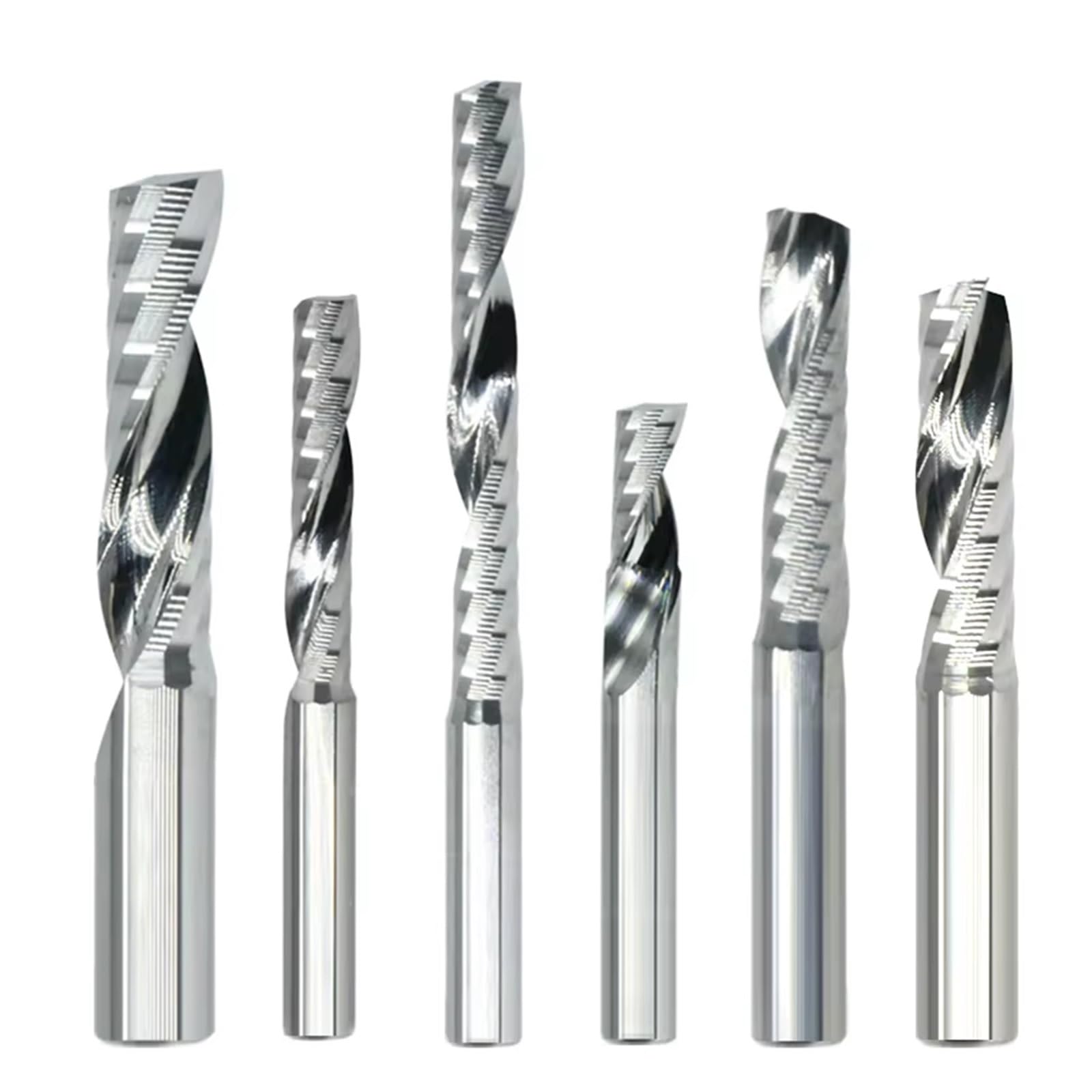 Fresa de carburo una sola flauta con corte ascendente 3,175/4/6 mm, fresa extremo espiral, broca para enrutador CNC para carpintería PVC Alicy(10pcs,6x6x32x60)