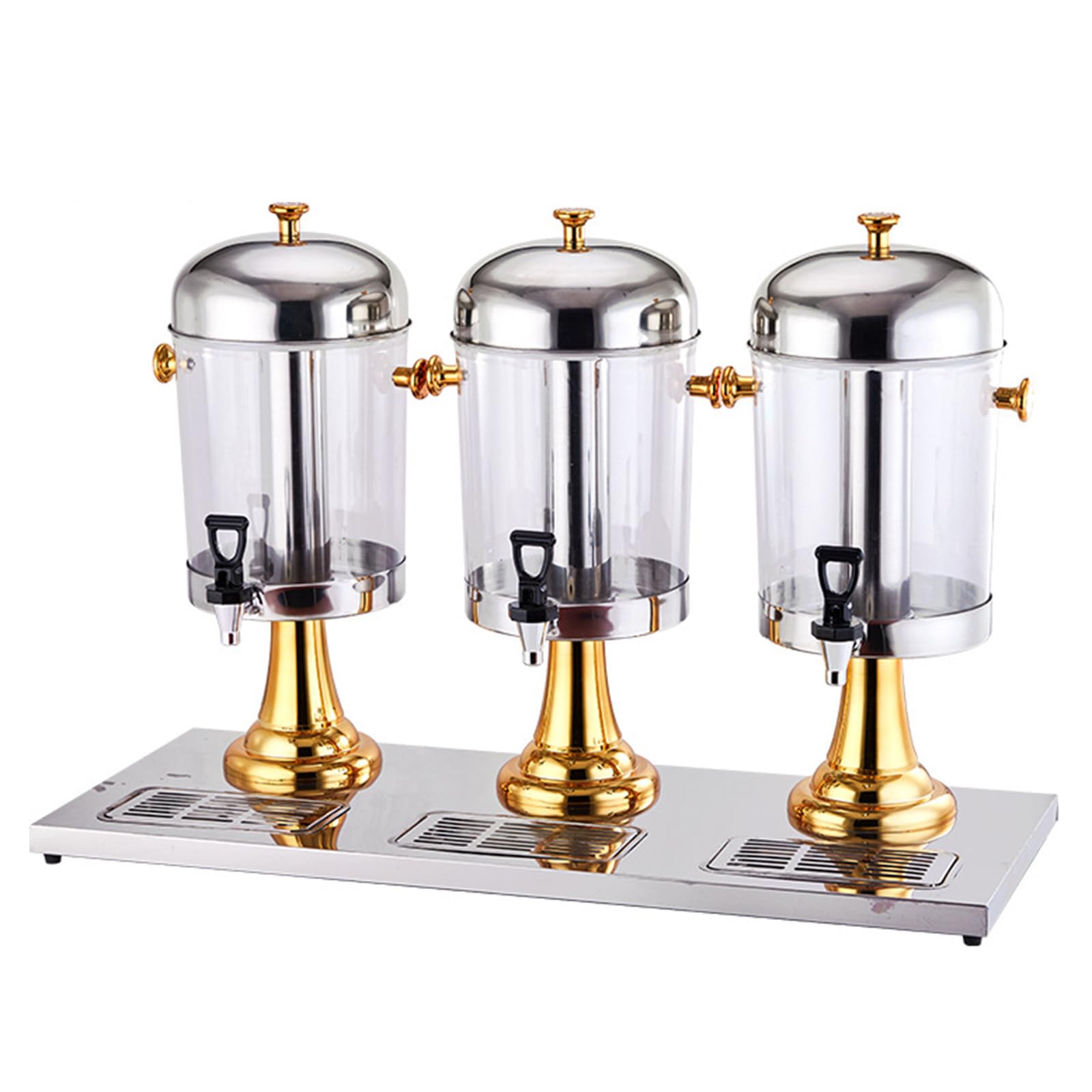 Distributeur de Boissons Froides à Trois Têtes 24L, Distributeur de Boissons Commerciales Robustes, avec Couvercle Étanche en Acier Inoxydable et Robinet, pour Les Bars Hôtels Fêtes,Gold