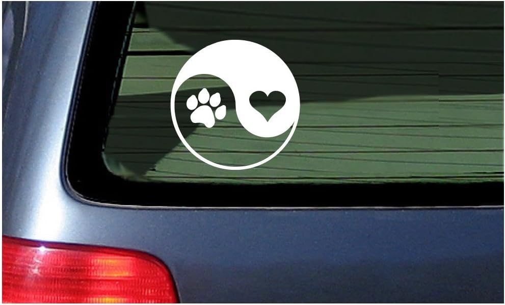 Yin and Yang Heart Paw Print White Window Decal Sticker Dogs Puppy Cat