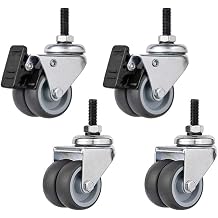 Plate Casters 4 Furniture Wheels M6 2inch 50mm Double Wheel Heavy Duty casters 200kg Silent Rubber Swivel with Brake Steel Bracket for Office Chair Table Trolley