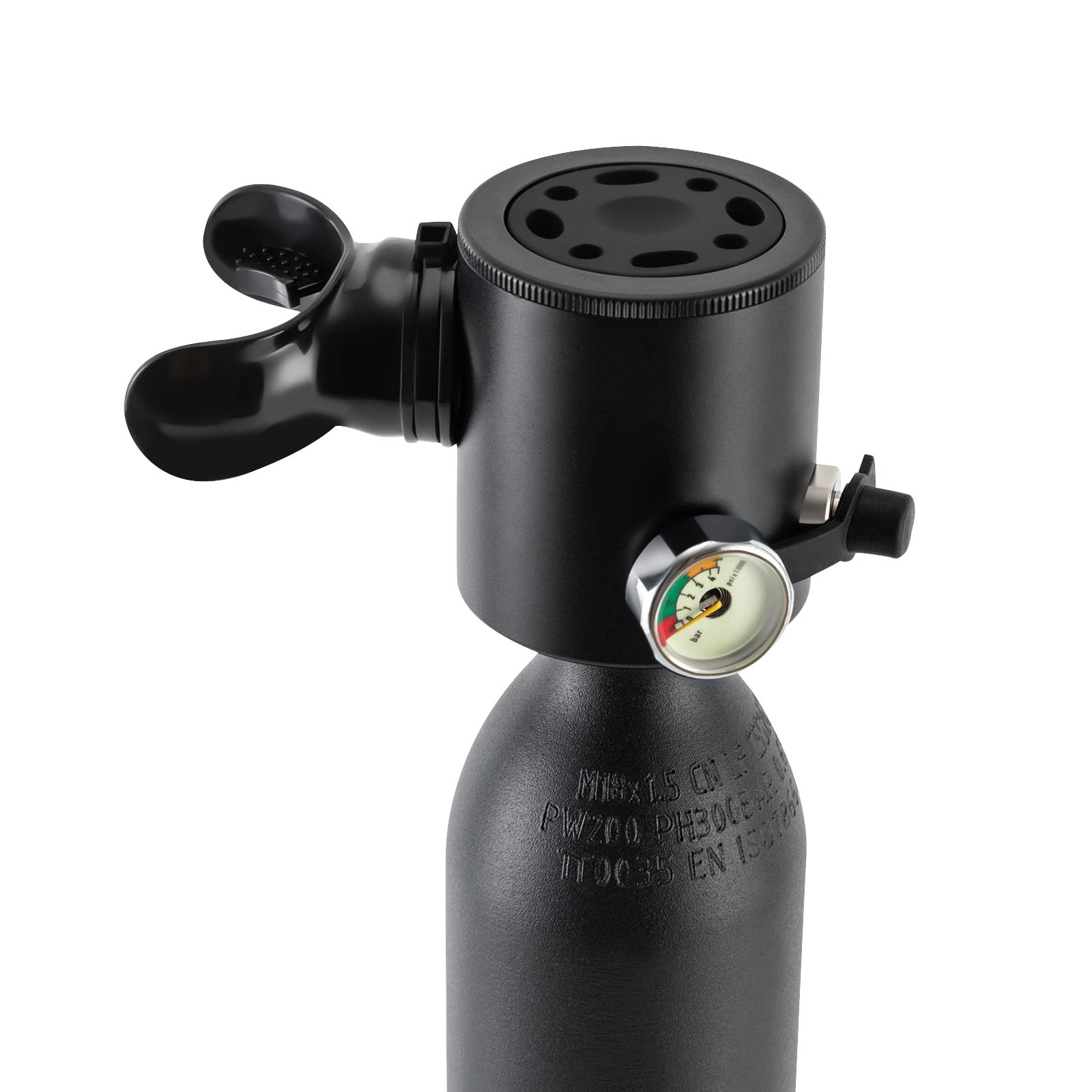 Mini bouteille d'oxygène 0,5 L Bouteille d'oxygène portable pour 5 à 10 min de plongée Réservoir d'oxygène pour plongeur Ensemble de plongée ‎Noir Équipement de plongée avec manomètre
