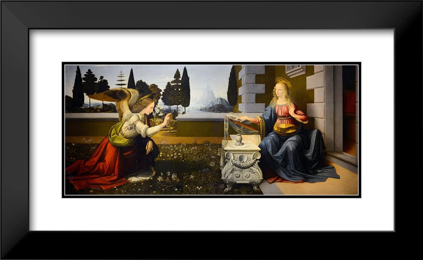 ArtDirect Da Vinci, Leonardo 24x15 Black Modern Framed Art Print with Double Matting Titled: Annunciation I