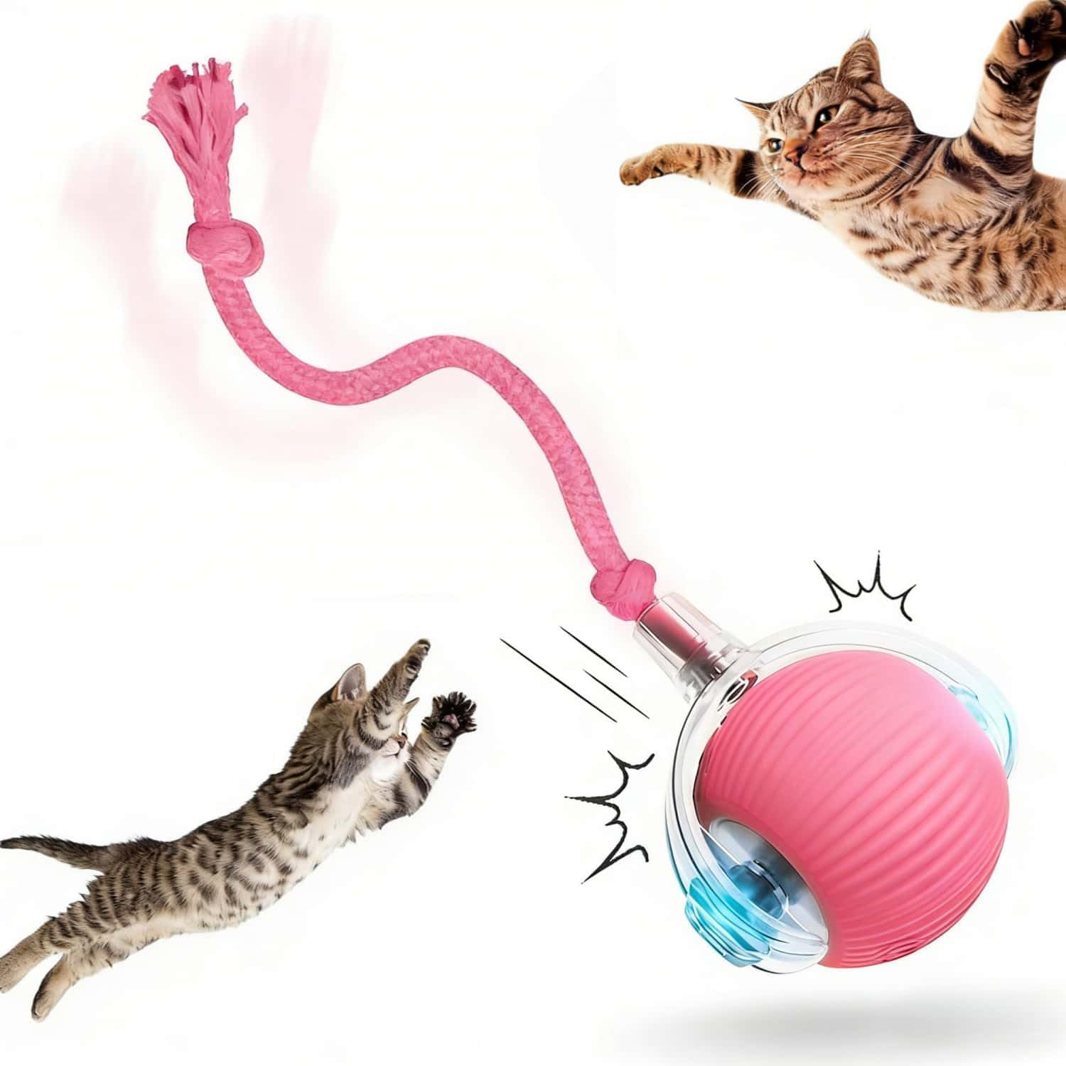 Interactive Rotating Cat Ball Toy, 360 Smart Rolling Ball Electric, Automatic Moving for Cats & Kittens (Pink)