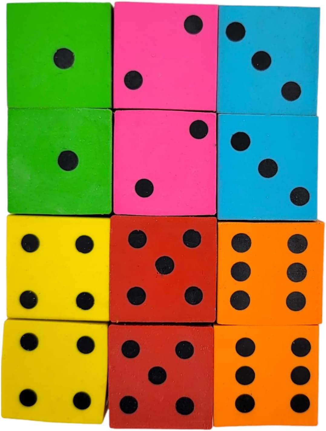 Colorful 1 Inch Cube Dice Erasers (12 Pack) 1". Fidget Fun Rubber Erasers. Games Home School Work Incentive