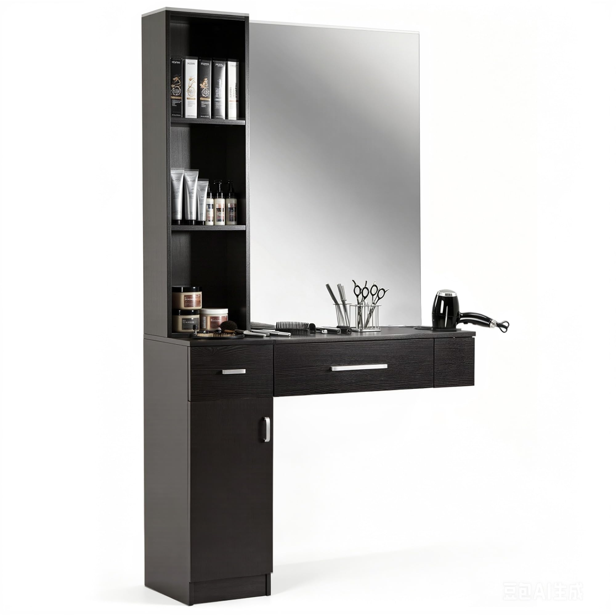 BarberPub Wall Mount Hair Styling Station with Mirror