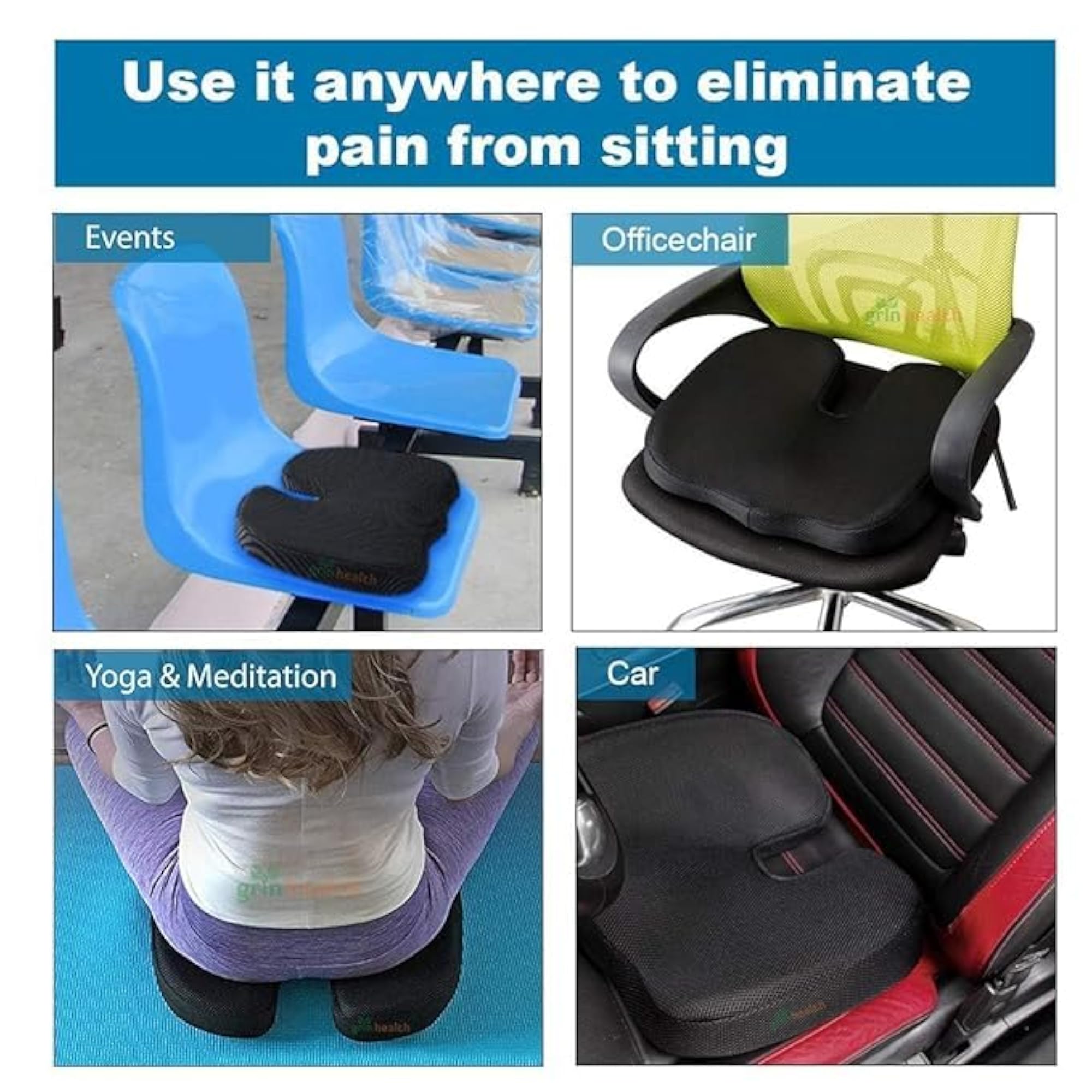 Orthopedic Seat Cushion Pillow, Memory Foam for Back & Tailbone Support