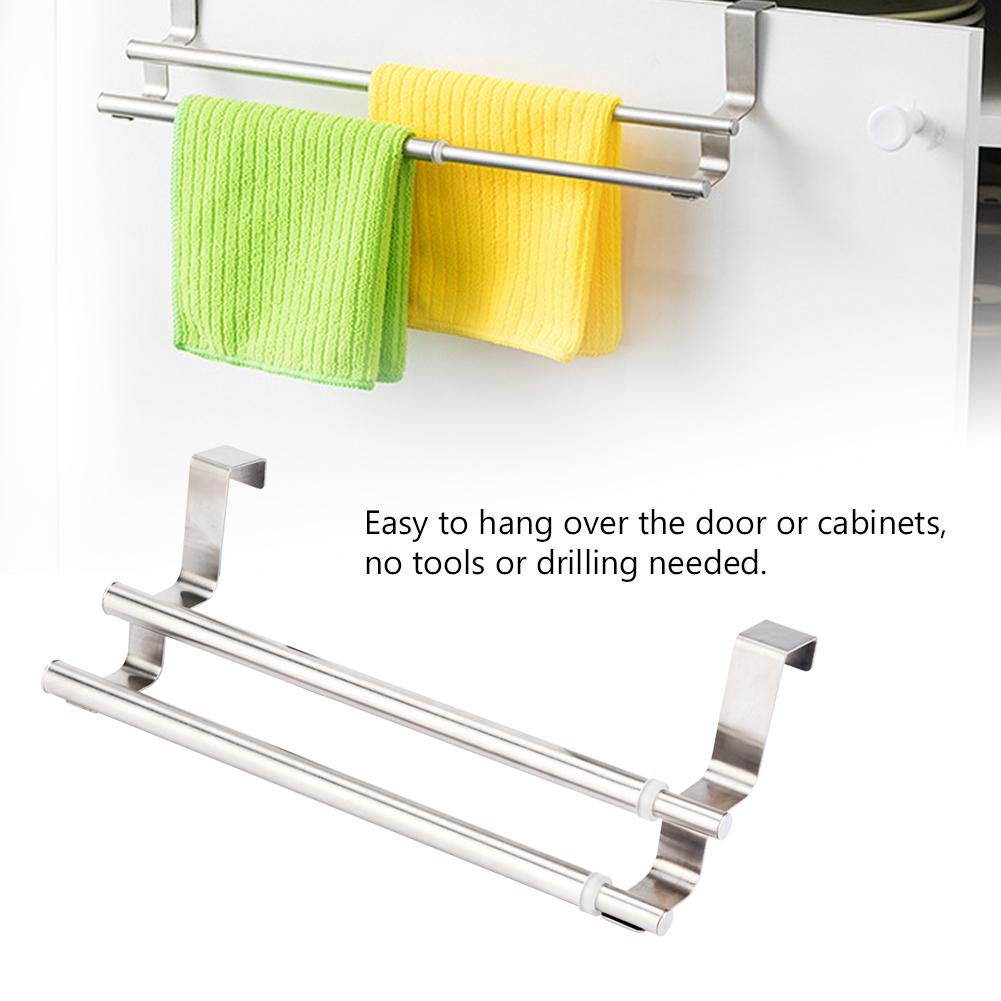 Ymiko Double Layers Telescopic Rack Stainless Steel Towel Holder Household Storage Hanger Organizer for Bathroom Kitchen