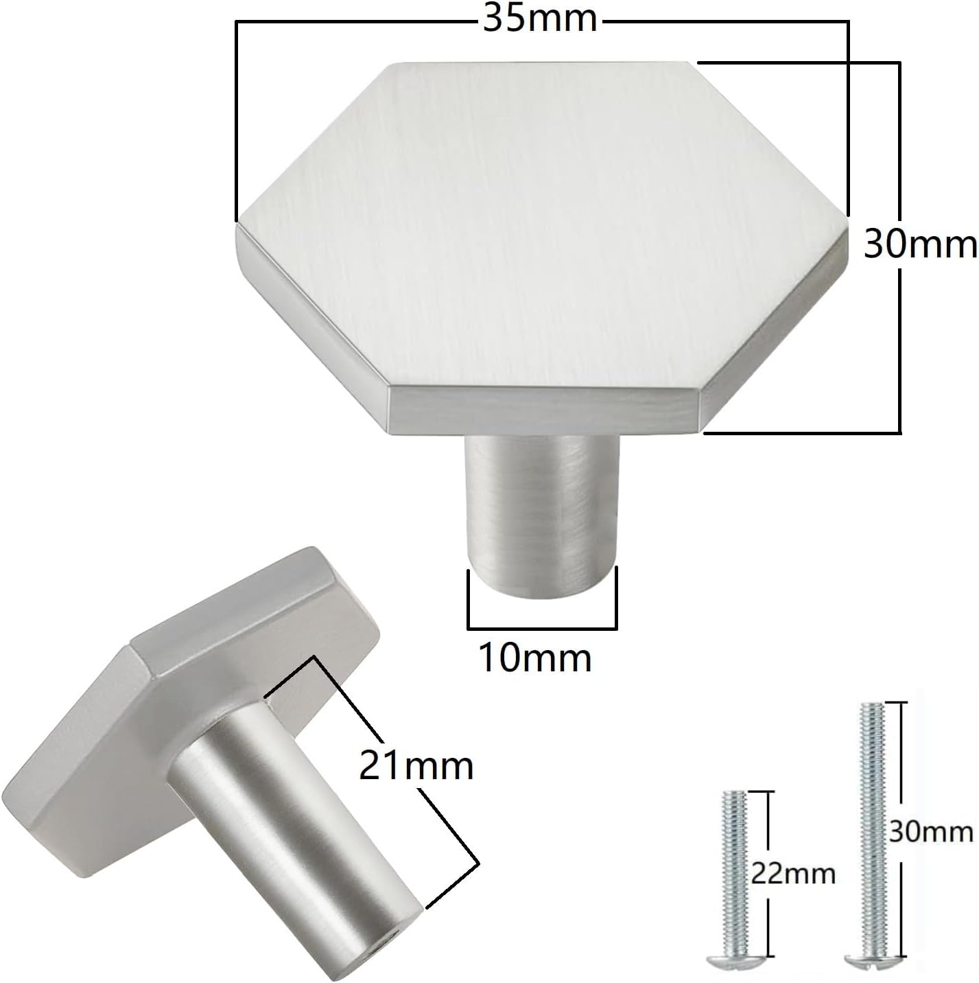 8 Pcs Brushed Nickel Door Knobs - Silver Cabinet Knobs and Drawer Pulls – Hexagon Door Handles for Kitchen Cupboard Dresser Wardrobe, 35 * 26 mm