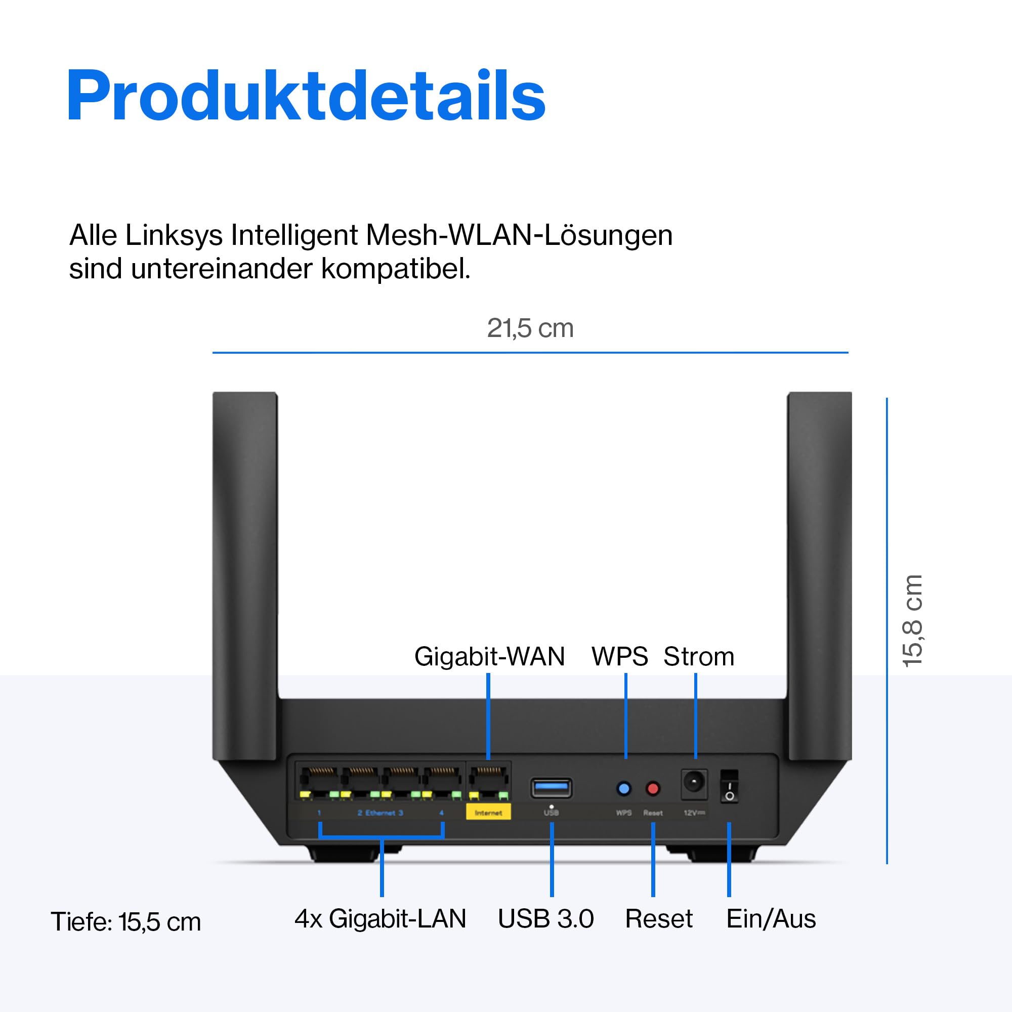 Linksys Hydra 6 Dual-Band WiFi 6-Mesh-Router (AX3000) – Gaming-Router mit bis zu 3, 0 Gbit-s, unterstützt mehr als 25 Geräte; 185 m2 Funkabdeckung funktioniert dem Mesh-WLAN-System, MR2000-KE