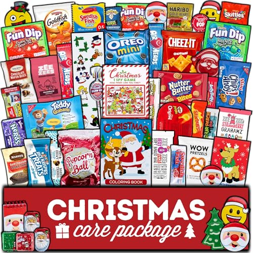 Product Image of the Christmas Care Package (50 Count) Candy Snacks Cookies Bars Chips Holiday Stocking Stuffer Variety Gift Box Pack Assortment Basket Bundle Mix Santa Treats College Students Office Kids Boys Girls