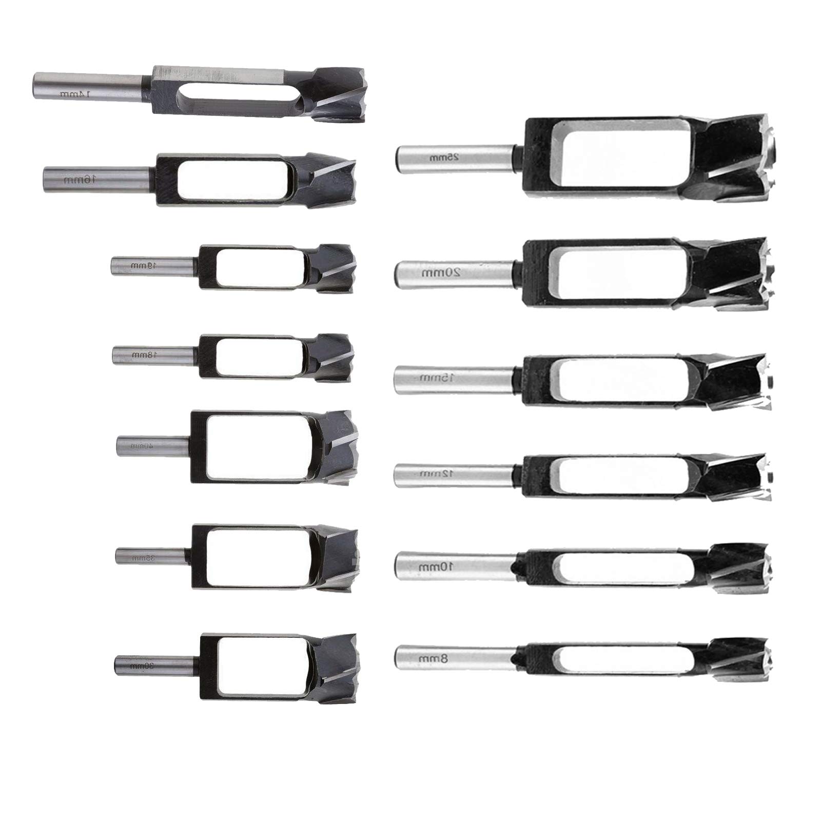13 frese per legno con gambo da 13 mm, diametro 8 mm, 10 mm, 12 mm, 14 mm, 15 mm, 16 mm, 18 mm, 19 mm, 20 mm, 25 mm, 30 mm, 35 mm, 40 mm, in acciaio al carbonio, per lavorazione del legno