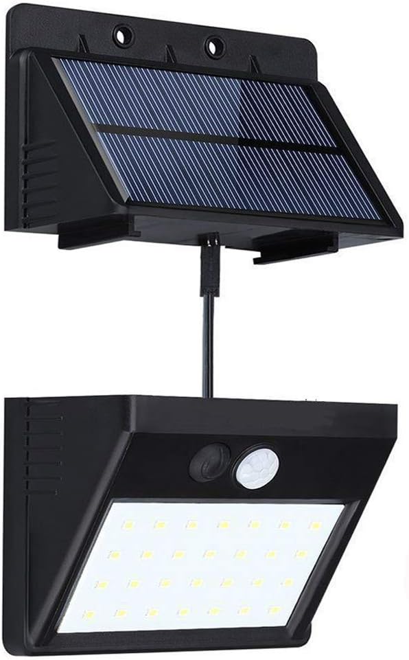 Solar Lights 28LED Motion Sensor 3 Intelligent Modes Activated Separable Solar Panel Security Wall Lights for Garden, Fence, Driveway Patio, Deck, Yard, Separately Installed Outdoor/Indoor
