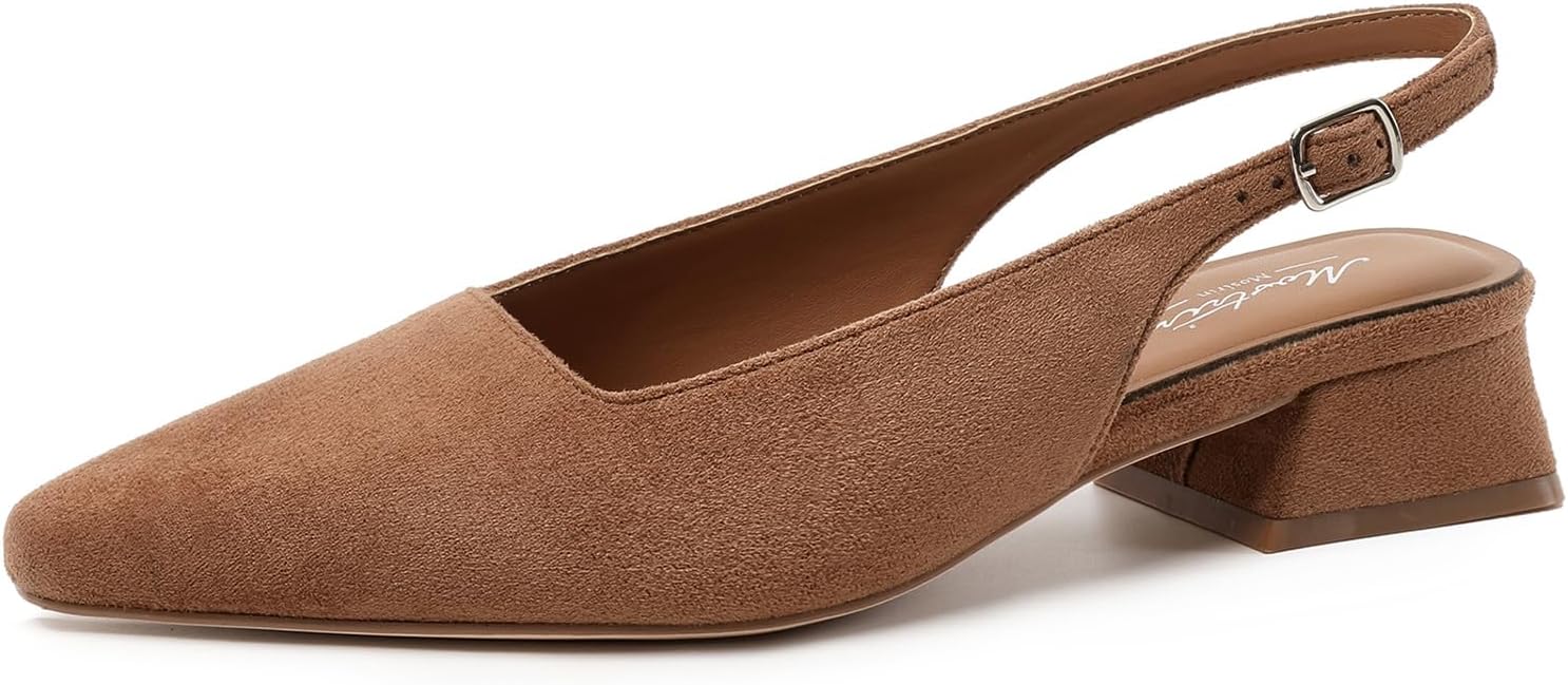 Mostrin Womens Chunky Low Heels D'Orsay Slingback Block Heel Pumps Closed Square Toe Dress Shoes for Work Office Daily Wedding