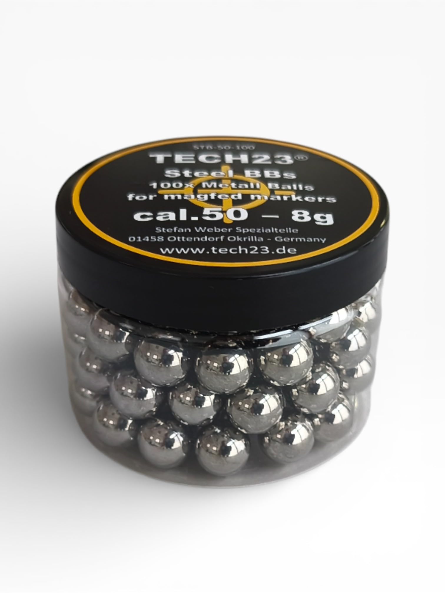 TECH23 100x Steel BBS Cal.50 Stahlkugeln 12,5mm Chromstahlkugeln Ideal für HDR50, HDP50 und Andere Starke T4e Markierer Kaliber 50