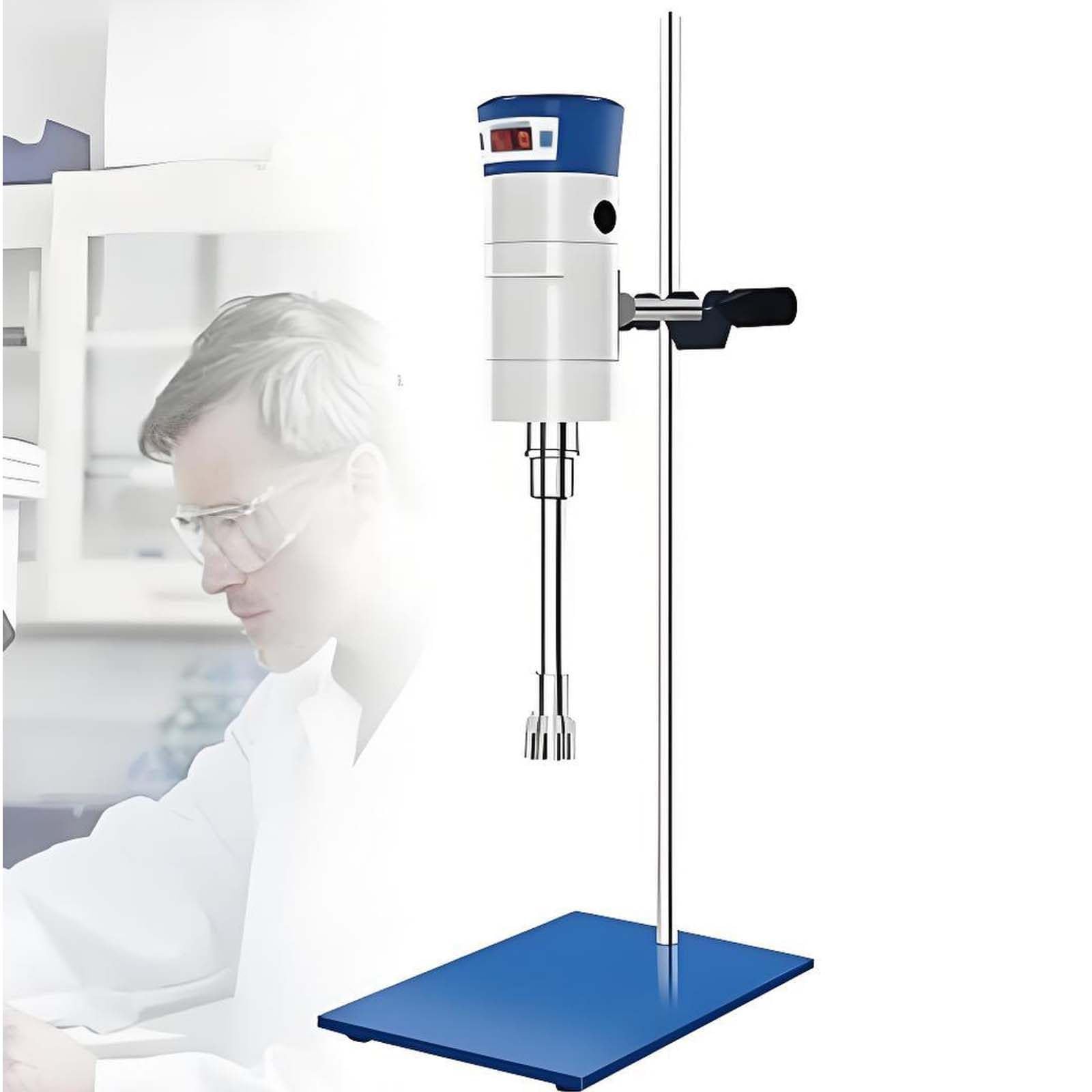 GUTYGIO Laboratory Digital High-Speed Shear Emulsifier, Homogenize Dispersion Machine with 2 Work Heads, Speed Range: 300-23000r/min, for Liquid Emulsification and Uniform Dispersion FJ200-DSH