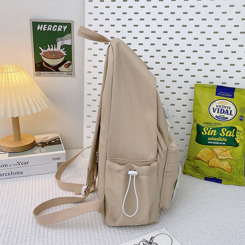 jupkem Y2K Goth Backpack With Cute Accessories Star Nylon Aesthetic Coquette Bookbag Vintage Fashion Casual Bags. (Khaki1, one size)3