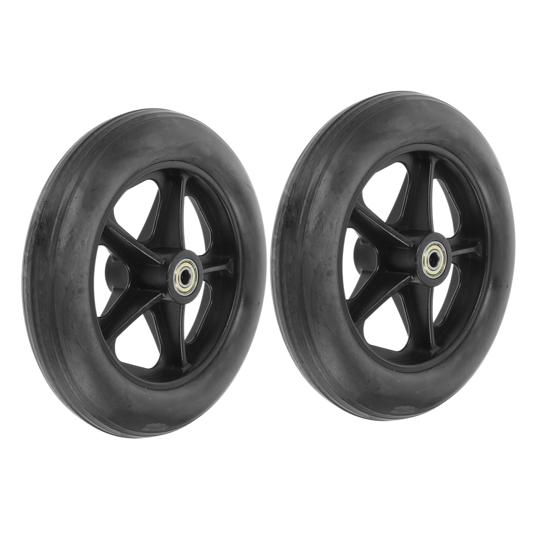 Ruedas Delanteras para Silla de Ruedas 2 Piezas, Goma E Hierro | Diseño Macizo de 8 Pulgadas, Color Negro, Incluye Eje, Montaje Sencillo y Rodaje Estable