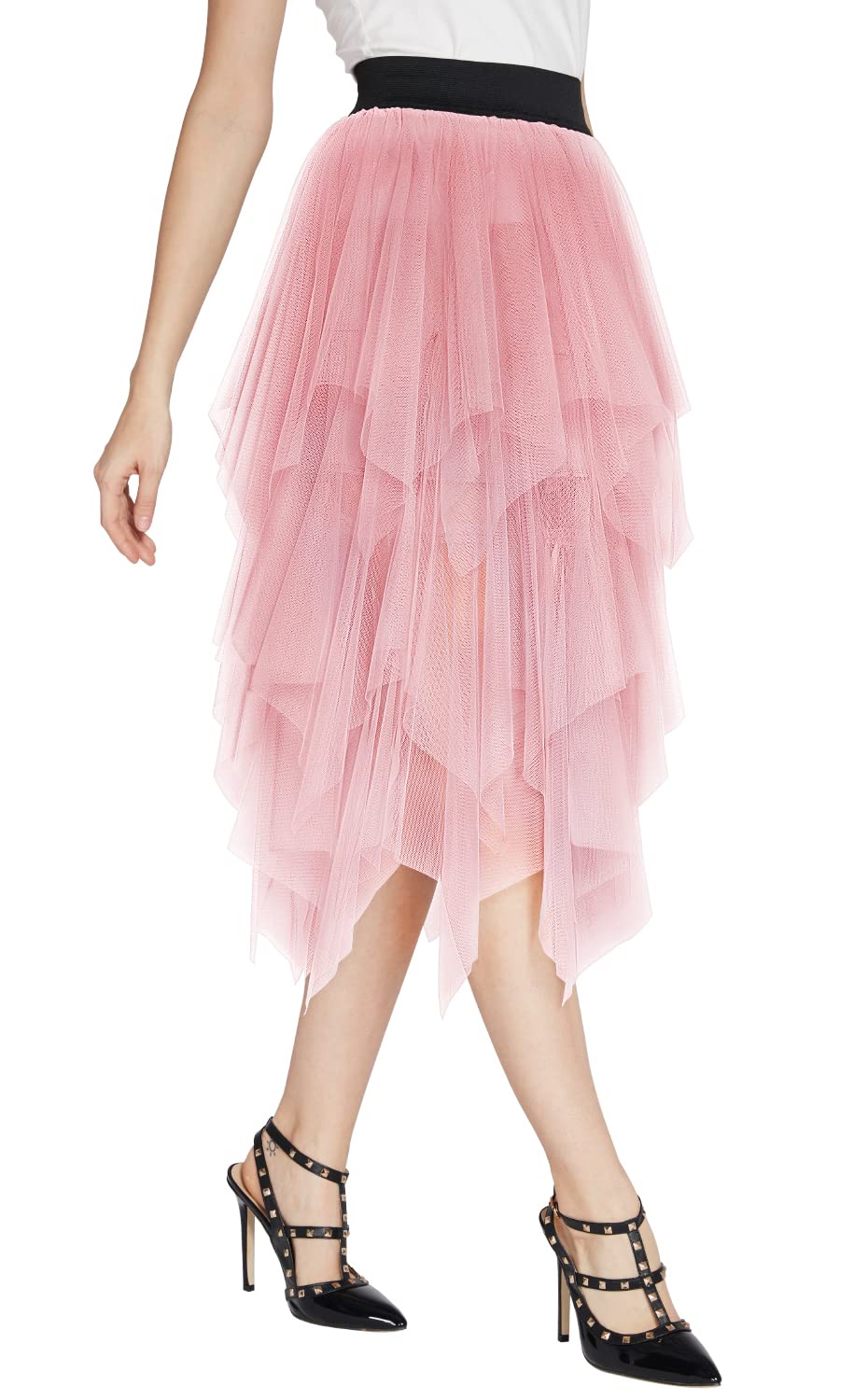 Jupe en tulle élégante en maille pour femme - Rose - Taille L