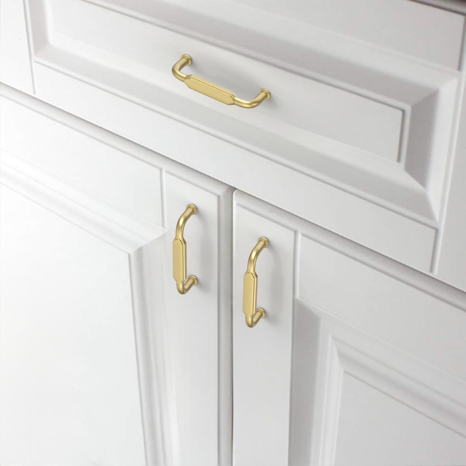 10 Pack 3 Inch(76mm) Brushed Gold Cabinet Pulls Zinc Alloy Cabinet Handles,Gold Cabinet Pulls Kitchen Cabinet Hardware for Cupboard Drawer Pulls