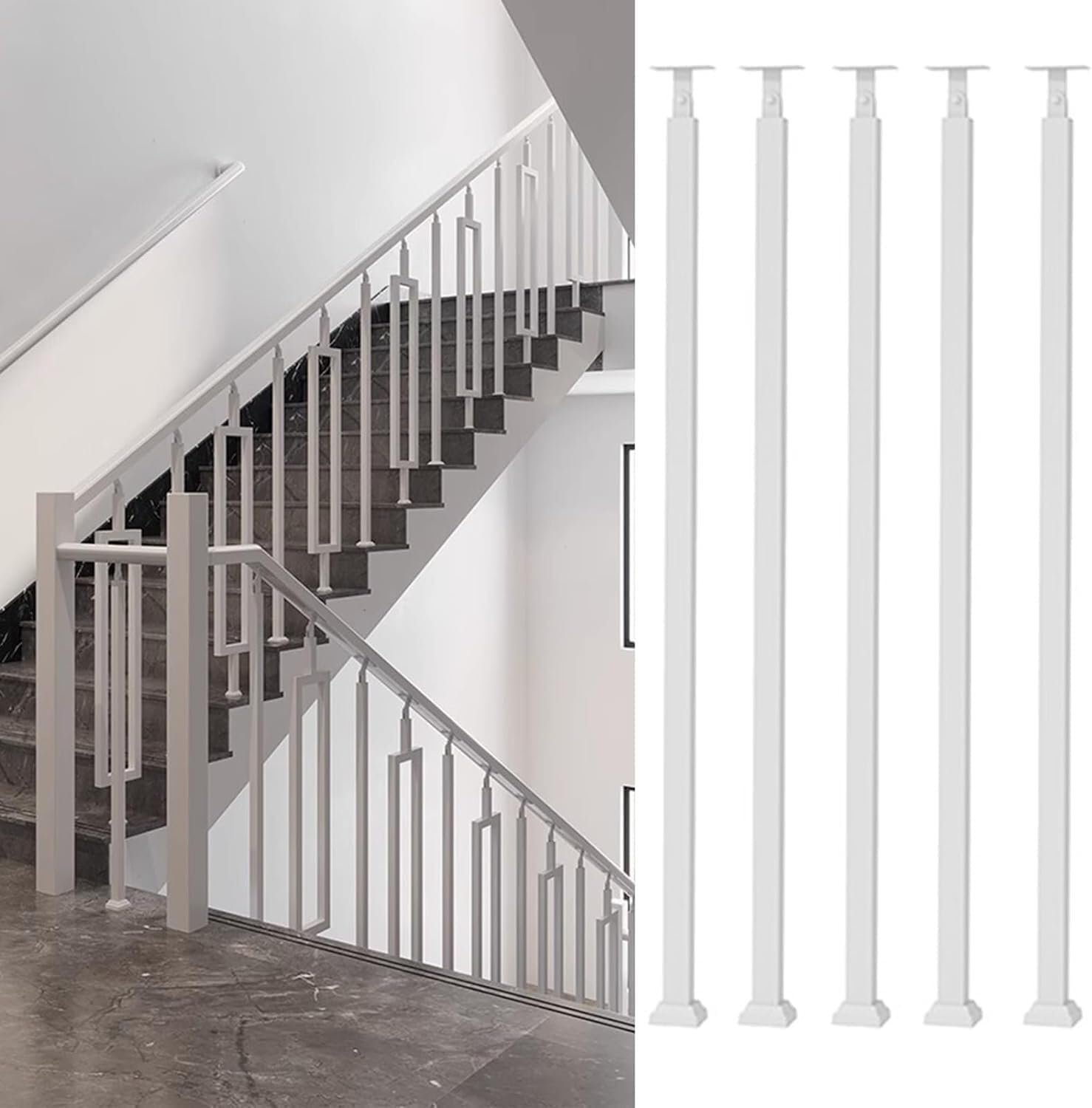Poteaux de balustrade en métal carré pour escalier design, kit de 5 pièces de 85cm