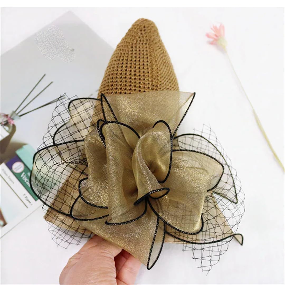 Yeuyyben Cappello estivo da donna in organza con fiore in rete, cappello estivo per vacanze e spiaggia, cappello da sole a tesa larga, cappello da sole Sombreros