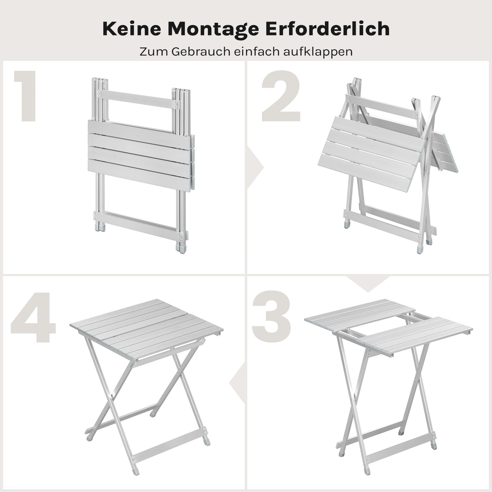 WOLTU Campingtisch klappbar, Gartentisch aus Aluminium, Balkontisch Klapptisch Beistelltisch für Garten Terrasse Balkon, 50.5 x 59.5 x 47 cm (B x H x T), Silber