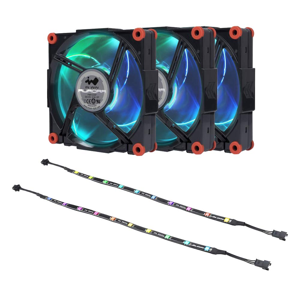 In Win Aurora RGB Kit 3 Ventole RGB 120mm con 2 Strisce LED - con Controllo Software per Case e Pc Gaming - Nero