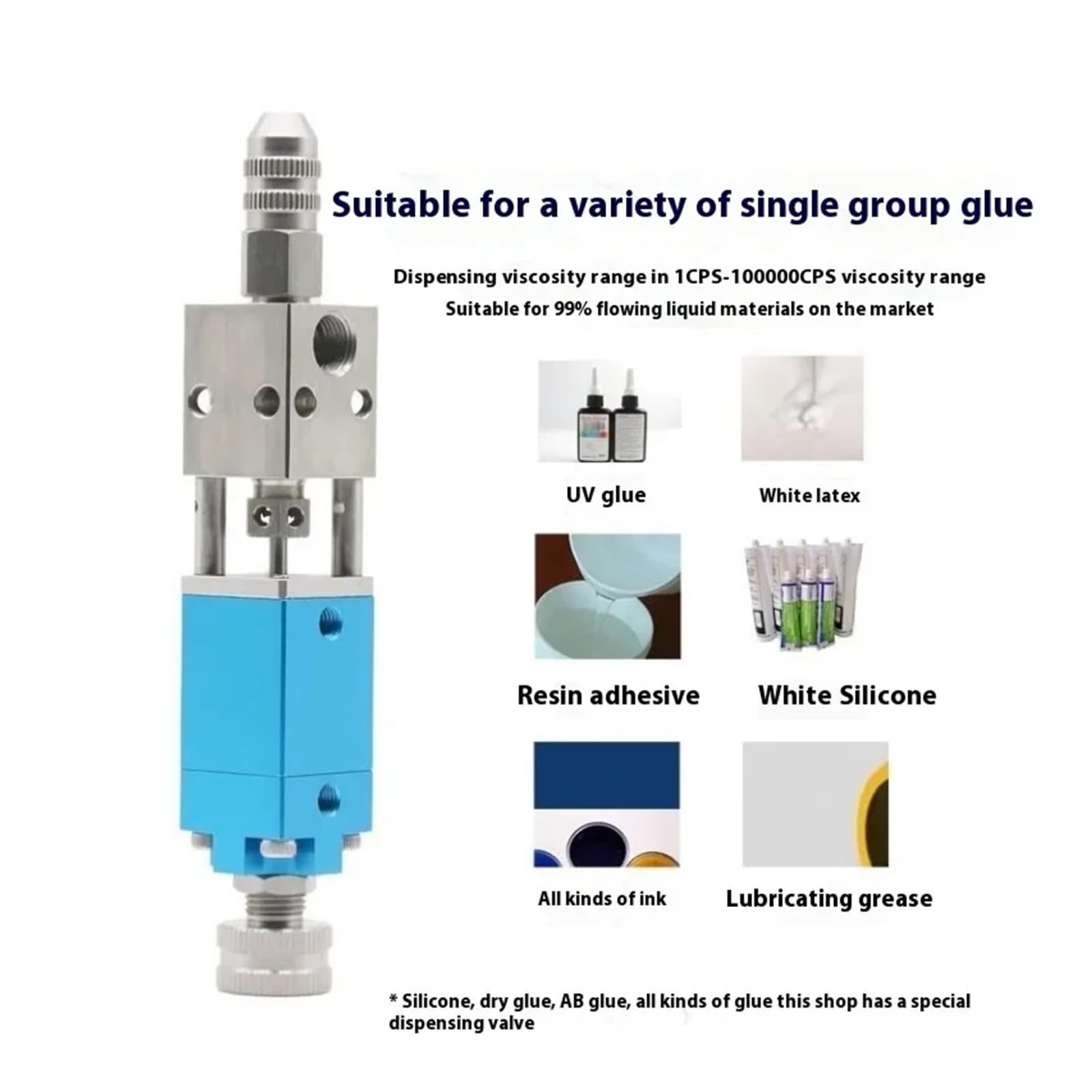 Válvula dispensadora de dedal de precisión neumática de QLH-21A, válvula dispensadora de pegamento UV, válvula de silicona de alta viscosidad antigoteo de 0,01 ml(21A)