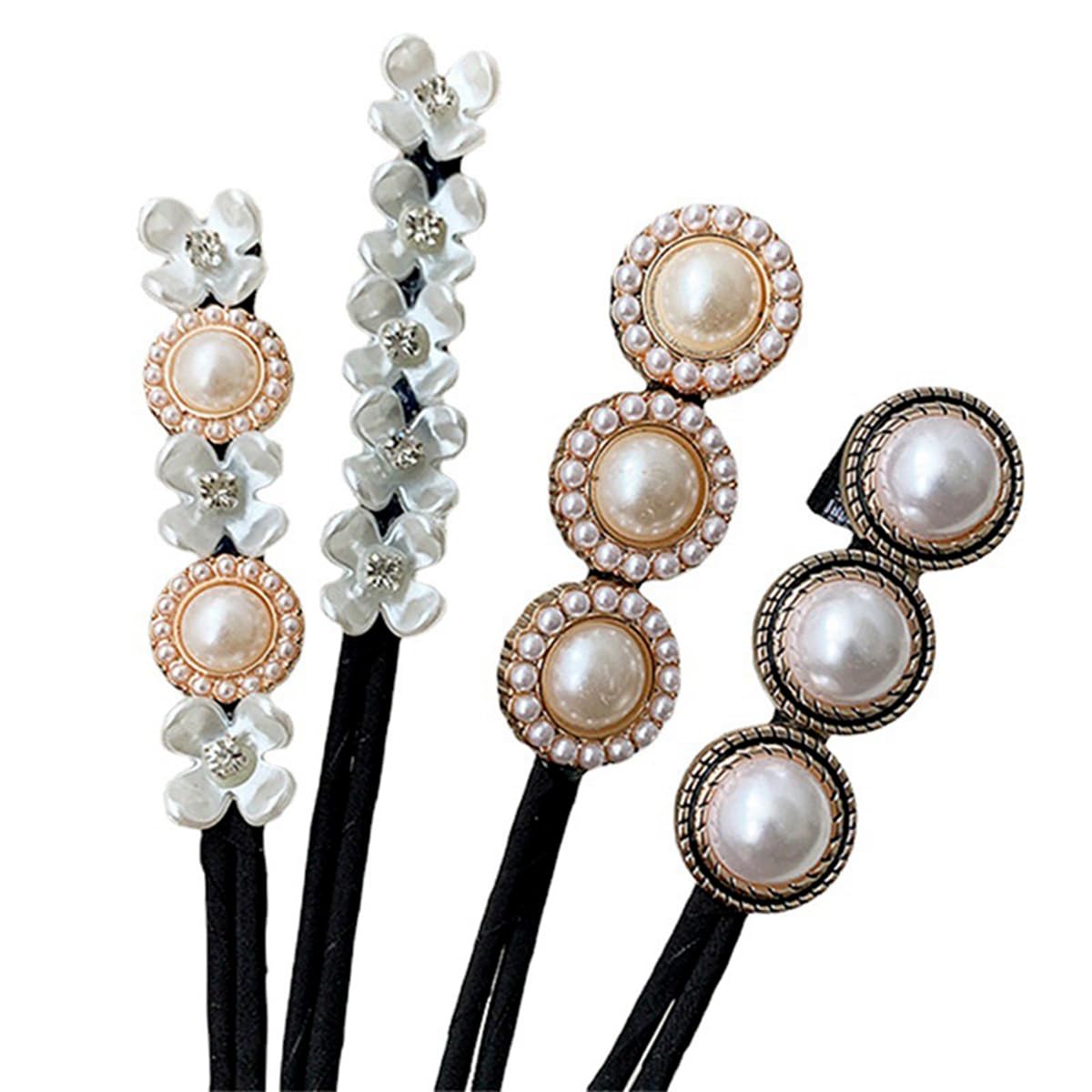 4pcs Braided Hair Clip for Women,Shell Pearl Hair Braider,Hair Bun Maker,Simple Braid Maker for Hair,French Twist Deft Bun Maker Lazy Hair Curler, Black