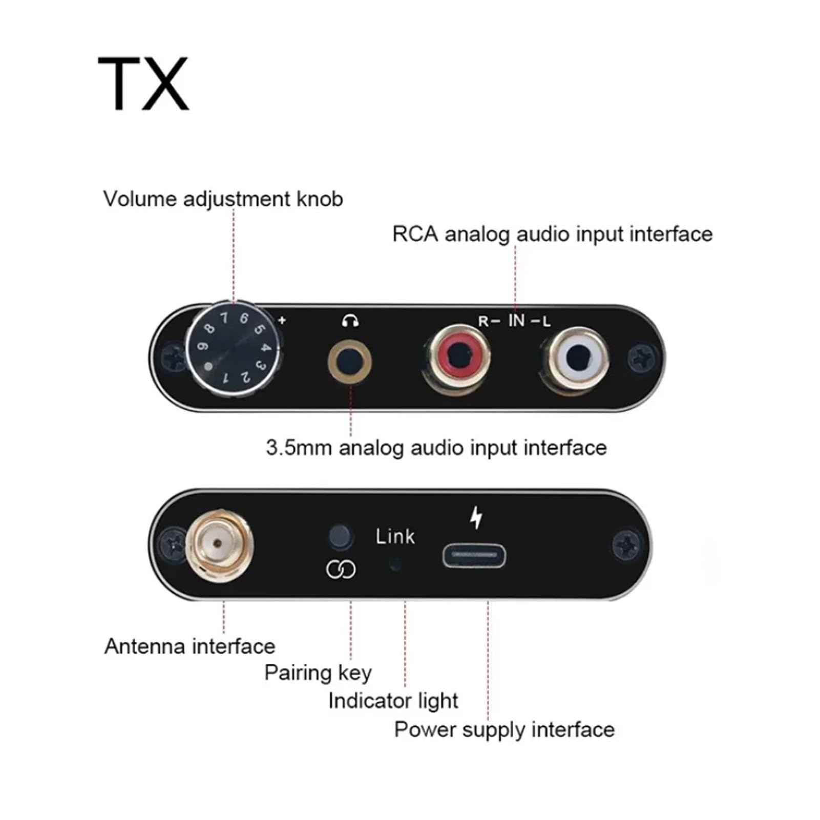2.4Ghz Transmisor y Receptor de Audio Inalámbrico, 164ft Rango de Baja latencia Adaptador de Audio inalámbrico con Salida de Entrada RCA de 3,5 mm Kit Adaptador inalámbrico