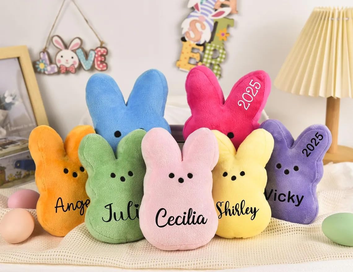 Personalized Peep Bunny Plush - Custom Name Crocheted Easter Rabbit, Soft Easter Basket Stuffer for Kids, Unique Easter Gift for Boys & Girls,Easter Gift