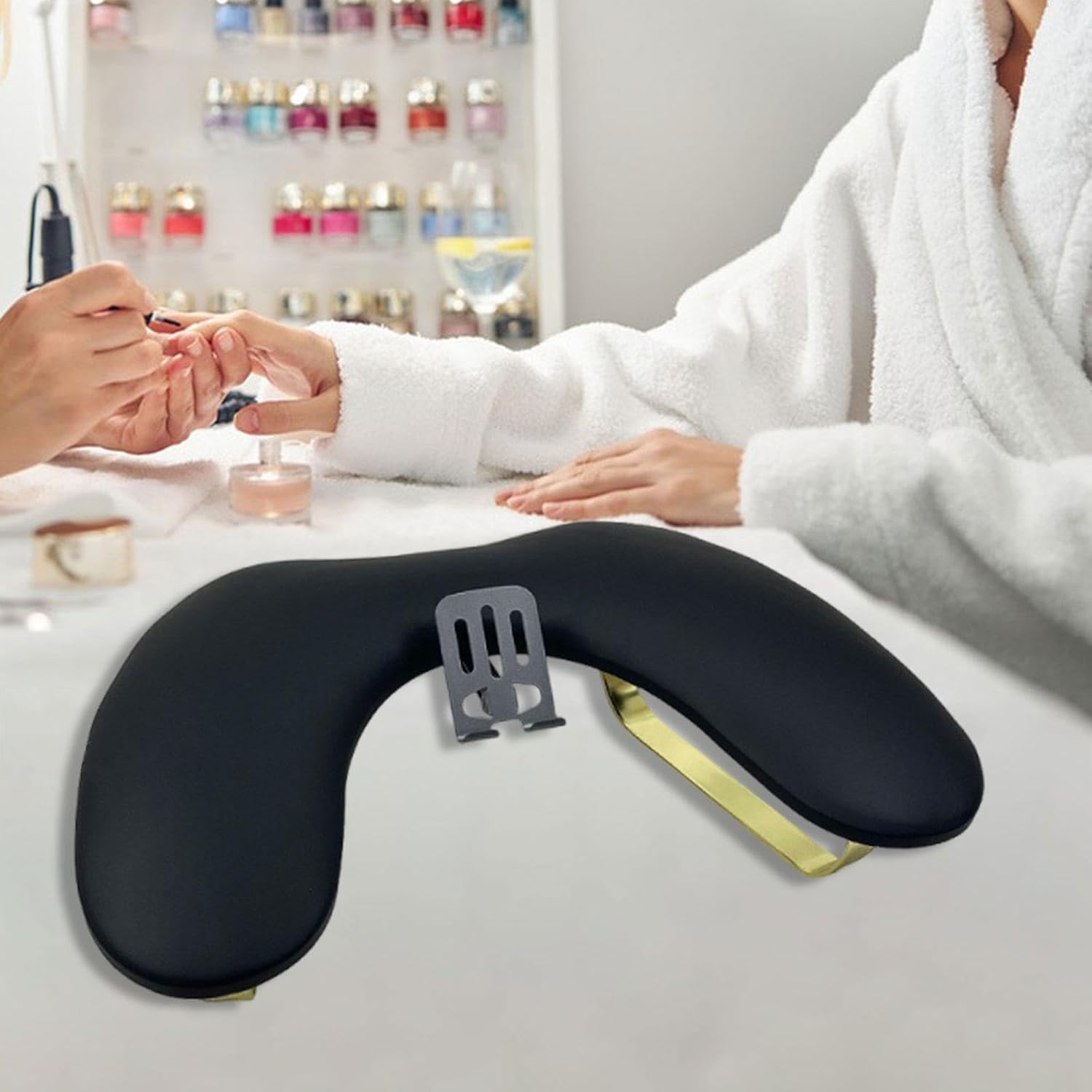 Nail Art Hands Pillow Arm Rest Nail Hand Pillow Manicure Nail Arm Rest Stand Leather Sponge Easy Clean Suitable for Salon Technician Learners Home, Black
