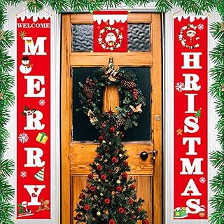 Christmas Banners Xmas Couplet Curtain Banner, Merry Christmas Porch Sign New Year Xmas Hanging Banner Decor Christmas Holiday Decoration for Porch Front Door Fireplace Wall Garage Indoor Outdoor